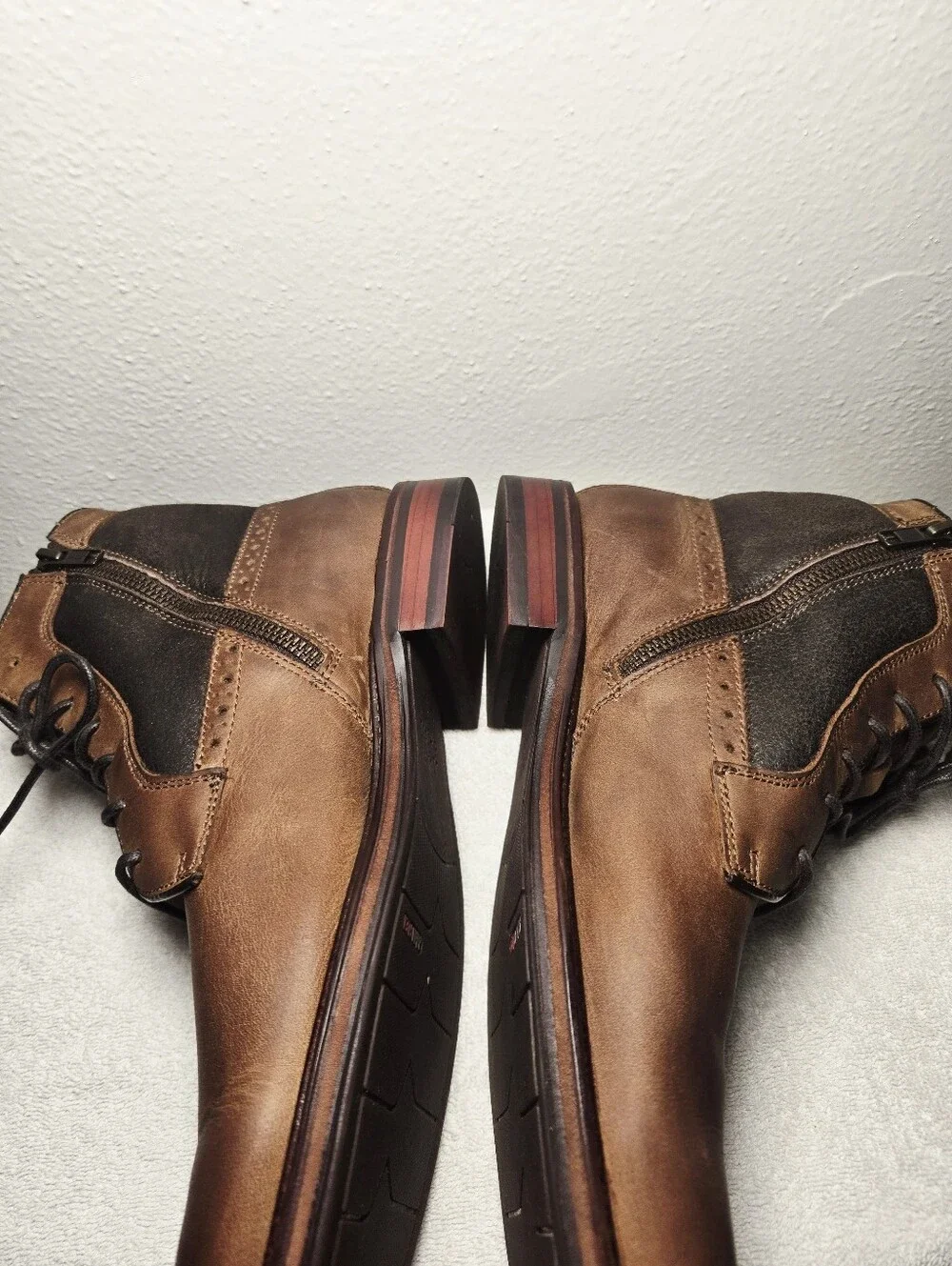 Johnston & Murphy Sheep Shearling Lined Boots Men 9.5 Brown Leather Side Zip